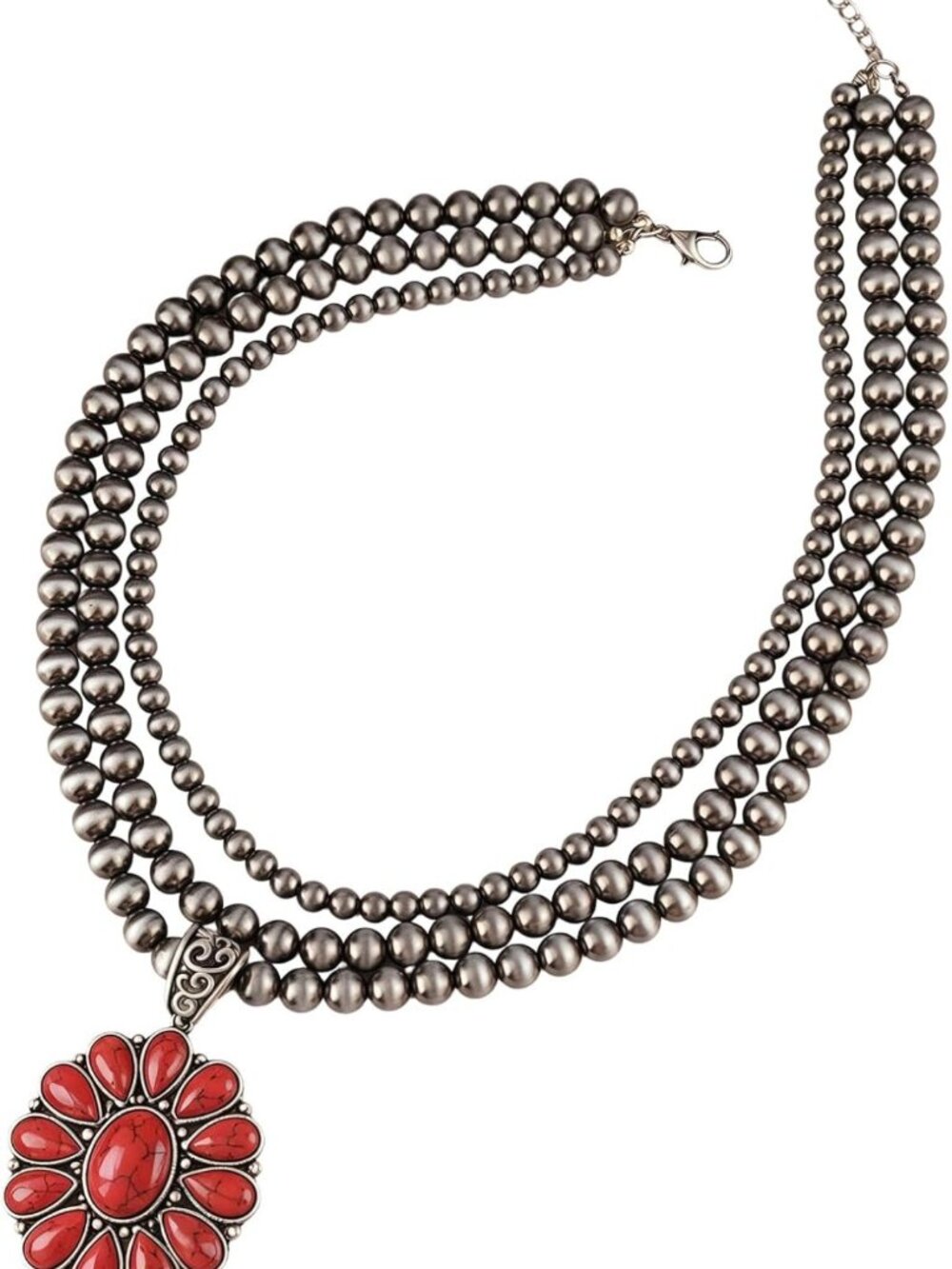 Red Turquoise Flower Pendant Necklace - Western Style Jewelry for Women